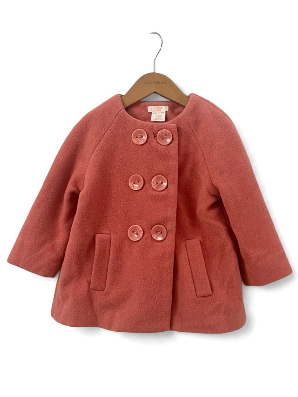 Joe Fresh Girls Pink Wool Blend Peacoat Bow Back 18-24M